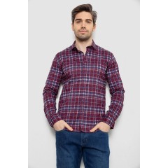Сорочка чоловіча в клітинку з принтом, колір бордовий, 186R6917-10