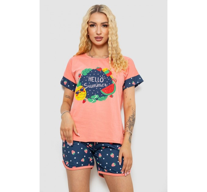Піжама жіноча з принтом, колір персиковий, 243R3044-1