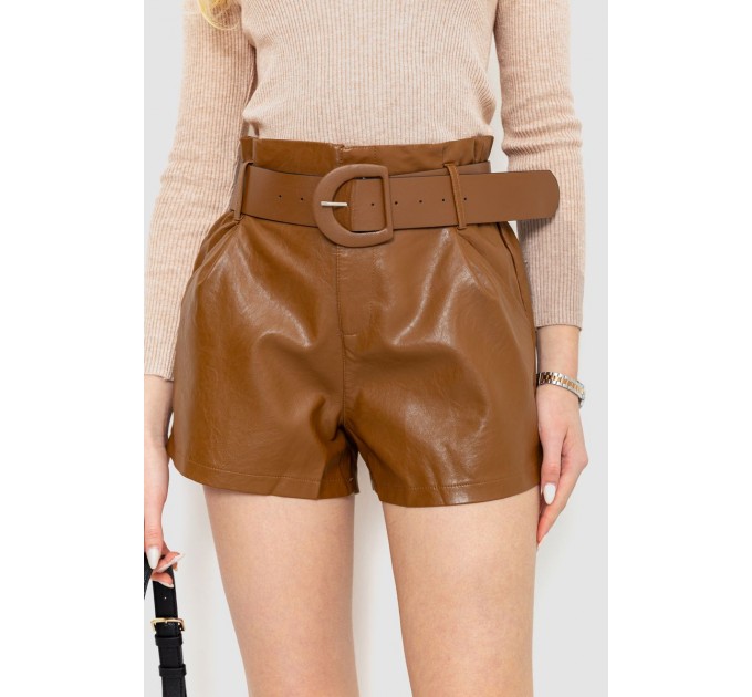 Шорти жіночі з екошкіри, колір коричневий, 186R6750