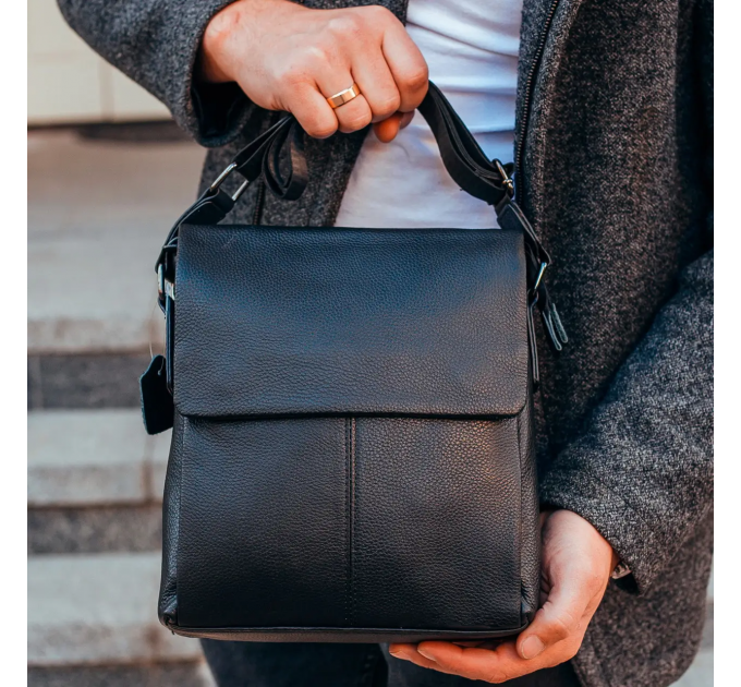 Мужская кожаная сумка-мессенджер, барсетка на одно плече 22x26x6 Tiding Bag 75-5271 черная