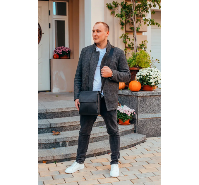 Мужская кожаная сумка-мессенджер, барсетка на одно плече 22x26x6 Tiding Bag 75-5271 черная