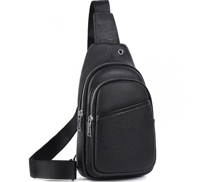 Сумка-слинг мужская через плече 17х32х8, бананка из натуральной кожи TIDING BAG A25F-515-1A черная
