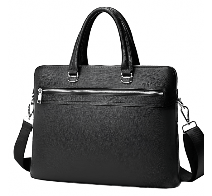 Шкіряна чоловіча ділова сумка 38x29x8, папка портфель для роботи  Tiding Bag 30987 чорна