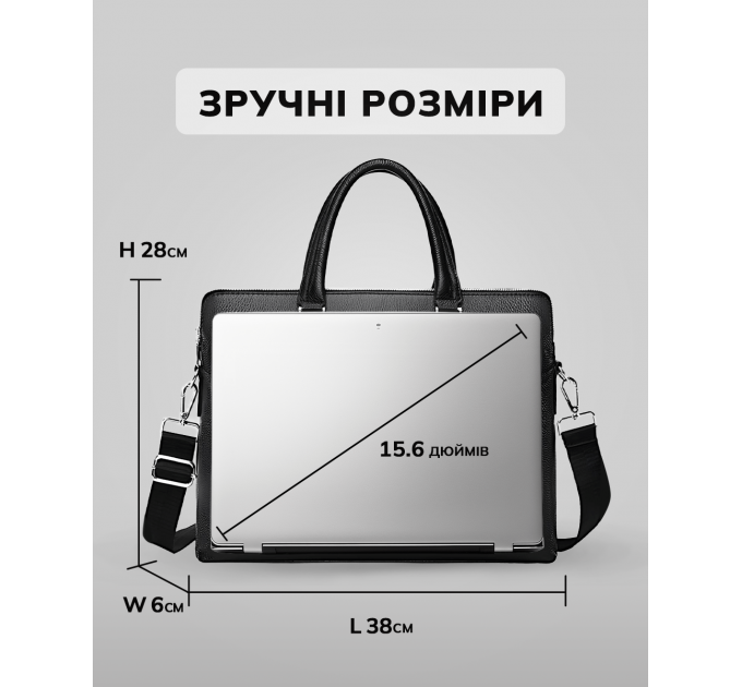 Шкіряна чоловіча ділова сумка 38x29x8, папка портфель для роботи  Tiding Bag 30987 чорна