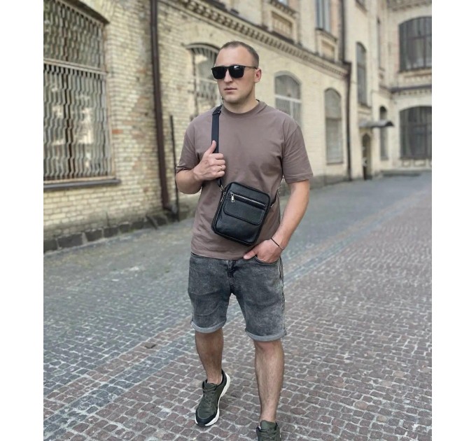 Шкіряна чоловіча сумка 17х21х5, барсетка через плече Tiding Bag 4134A чорна