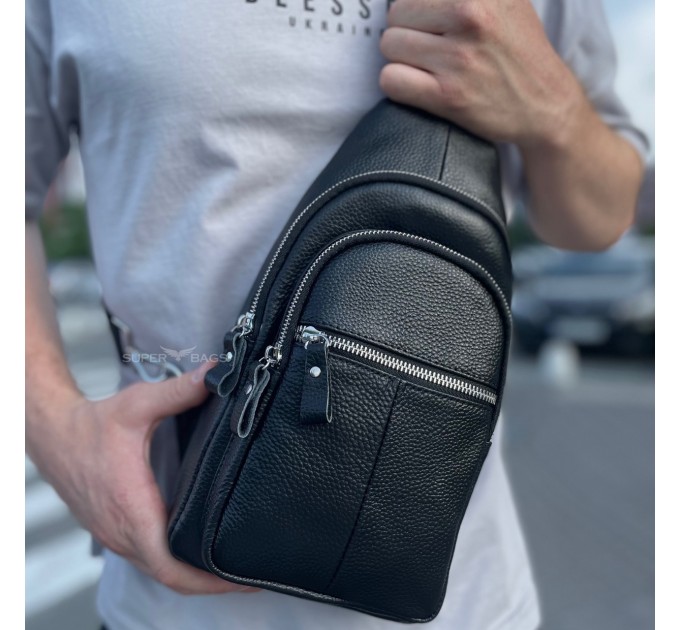 Чоловіча сумка-слінг шкіряна 18х32х7, крос боді для прогулянок Tiding Bag A25F-5060A чорна Чоловіча сумка-слінг шкіряна 18х32х7, крос боді для прогулянок Tiding Bag A25F-5060A чорна