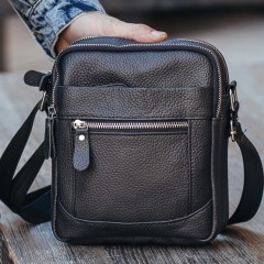 Чоловіча шкіряна сумка планшет 18х21х7, барсетка через плече Tiding Bag LA3314-1BL чорна