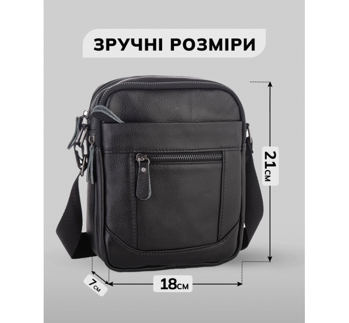 Чоловіча шкіряна сумка планшет 18х21х7, барсетка через плече Tiding Bag LA3314-1BL чорна