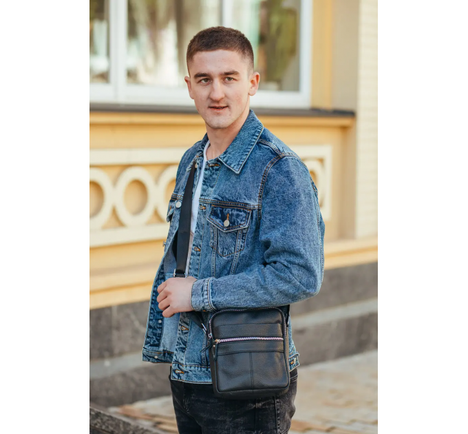 Сумка-барсетка мужская 19х22х5, мессенджер через плечо кожаная Tiding Bag BON6165 черный