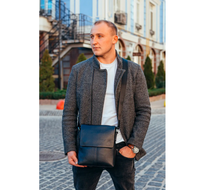 Мужская сумка планшет через плечо 23х26х6, кожаная барсетка Tiding Bag SK A75-181 черная