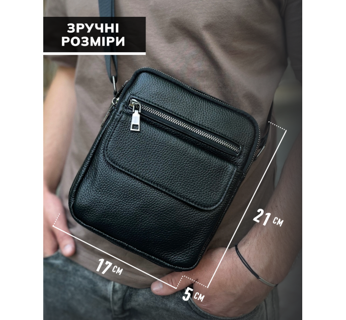 Сумка мужская через плечо 17х21х5, барсетка для учебы, мессенджер для телефона Tiding Bag IT-73302 черная