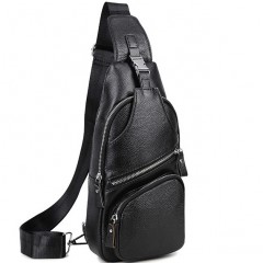 Чоловіча шкіряна сумка-слінг 17х32х7, бананка для роботи та офісу TIDING BAG - MK-96303 чорна