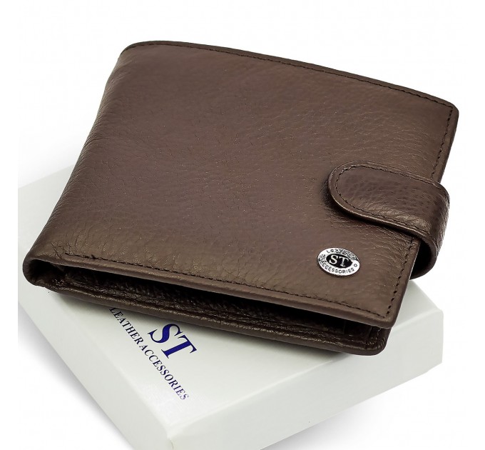Кожаное мужское портмоне на кнопке ST Leather ST104 Коричневое