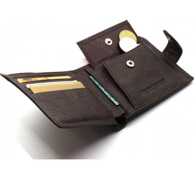 Кожаное мужское портмоне на кнопке ST Leather ST104 Коричневое