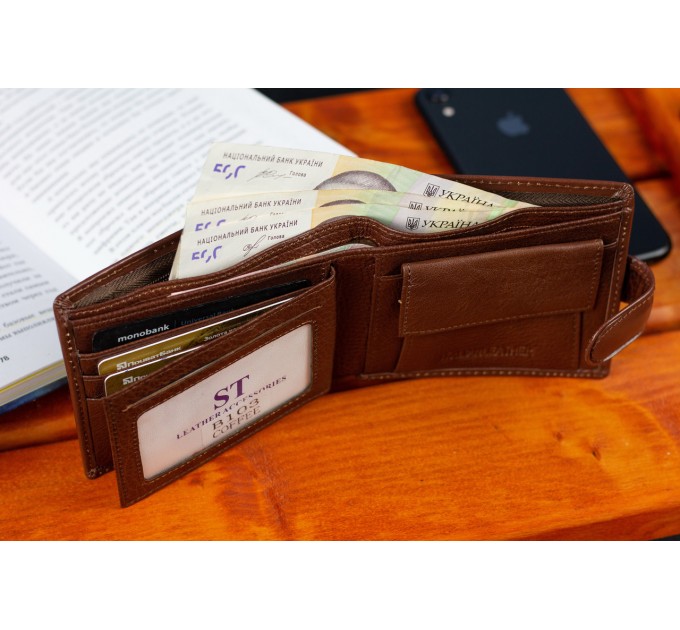 Стильне шкіряне чоловіче портмоне ST Leather В103 Коричневий