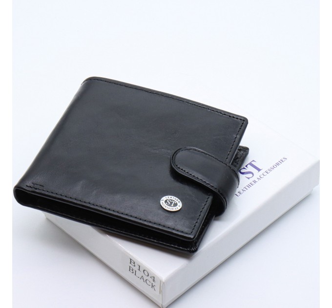 Кожаное мужское портмоне на кнопке ST Leather ST104 Черный