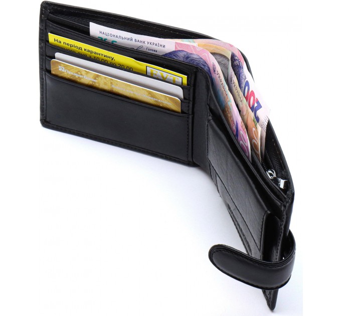 Кожаное мужское портмоне на кнопке ST Leather ST104 Черный