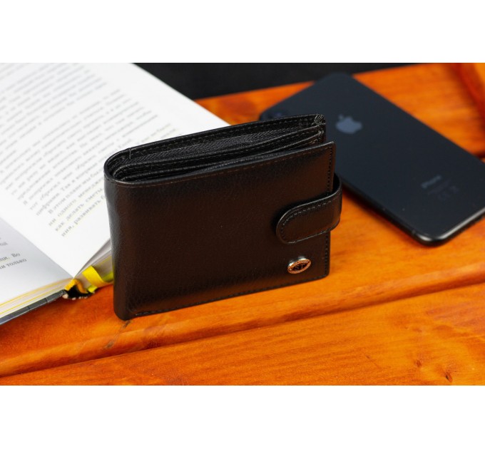 Кожаное мужское портмоне на кнопке ST Leather ST104 Черный