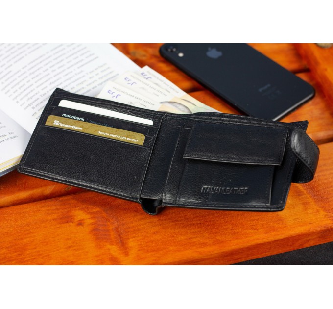 Кожаное мужское портмоне на кнопке ST Leather ST104 Черный