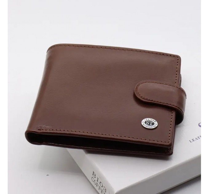 Коричневе чоловіче портмоне з натуральної шкіри з фіксацією ST Leather ST103