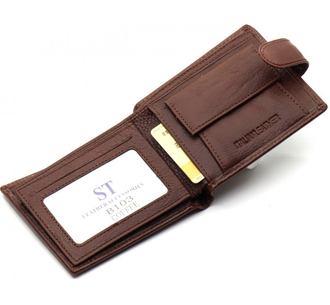 Коричневе чоловіче портмоне з натуральної шкіри з фіксацією ST Leather ST103