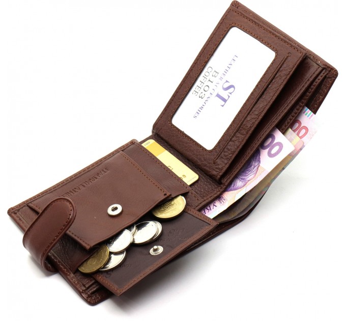 Коричневе чоловіче портмоне з натуральної шкіри з фіксацією ST Leather ST103