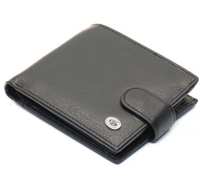 Черное мужское портмоне из натуральной кожи с фиксацией ST Leather ST103