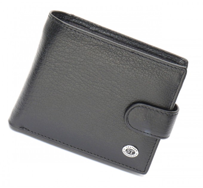 Черное мужское портмоне из натуральной кожи с фиксацией ST Leather ST103