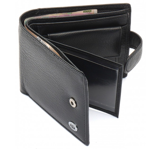 Черное мужское портмоне из натуральной кожи с фиксацией ST Leather ST103