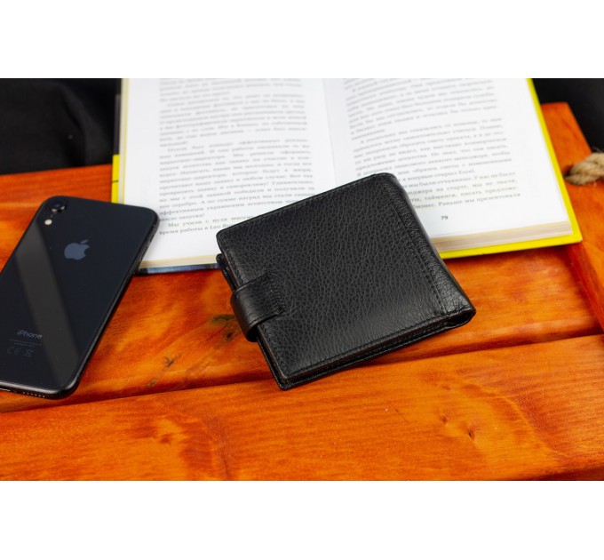 Черное мужское портмоне из натуральной кожи с фиксацией ST Leather ST103