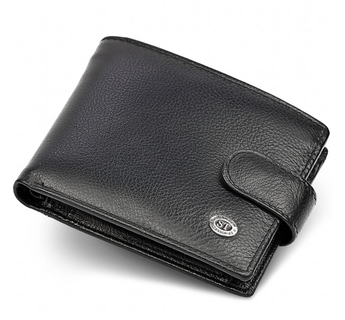 Кожаное мужское портмоне на кнопке ST Leather ST-104-1 черный