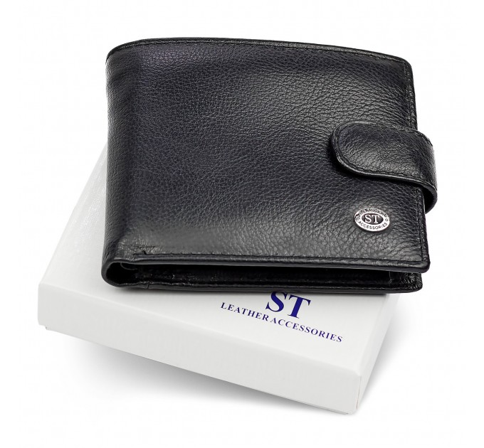 Кожаное мужское портмоне на кнопке ST Leather ST-104-1 черный