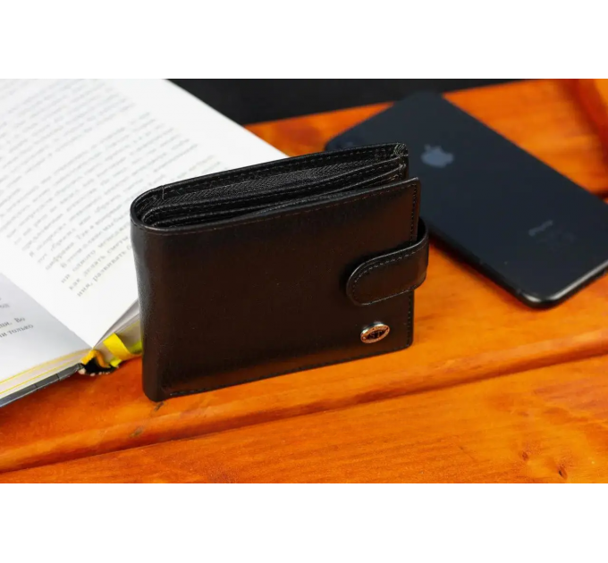 Кожаное мужское портмоне на кнопке ST Leather ST-104-1 черный