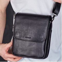 Месенджер із клапаном через плече 24х20х6, шкіряна барсетка Tiding Bag TD-20033 чорна