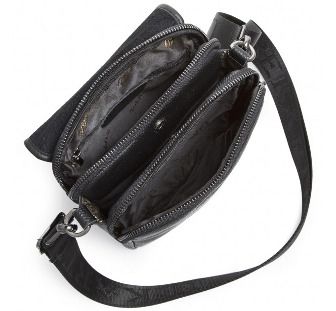 Месенджер із клапаном через плече 24х20х6, шкіряна барсетка Tiding Bag TD-20033 чорна