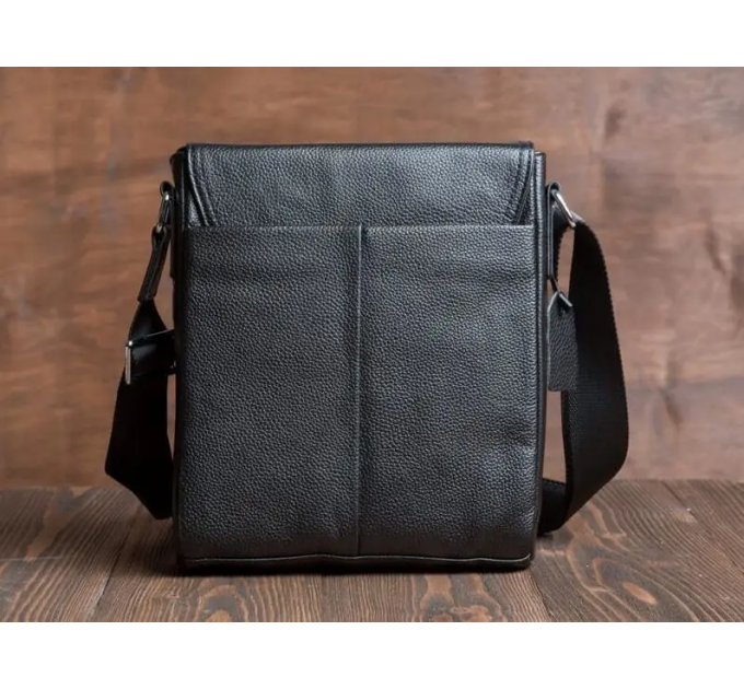 Кожаная мужская сумка-месенджер 21x24x6, барсетка из натуральной кожи Tiding Bag 9389 черная