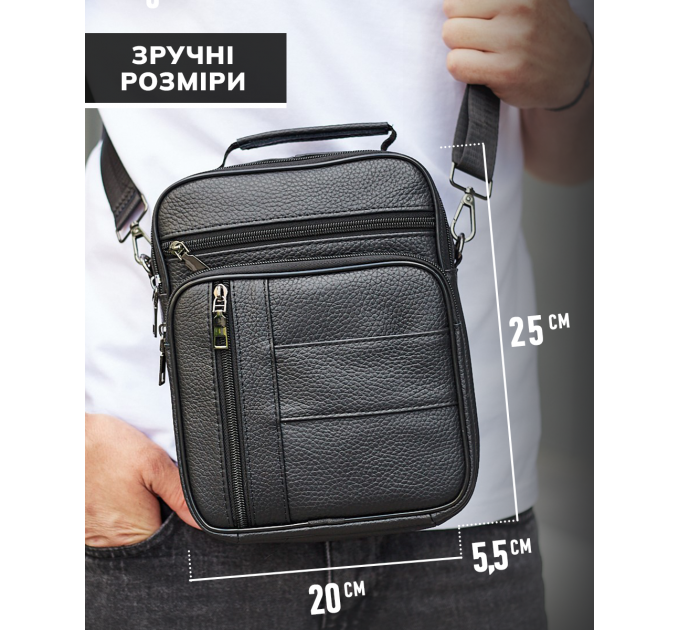 Мужская кожаная сумка-барсетка 20х25х 5.5, мессенджер через плечо Bexhill BX-02103 черный
