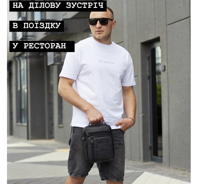 Мужская кожаная сумка-барсетка 20х25х 5.5, мессенджер через плечо Bexhill BX-02103 черный