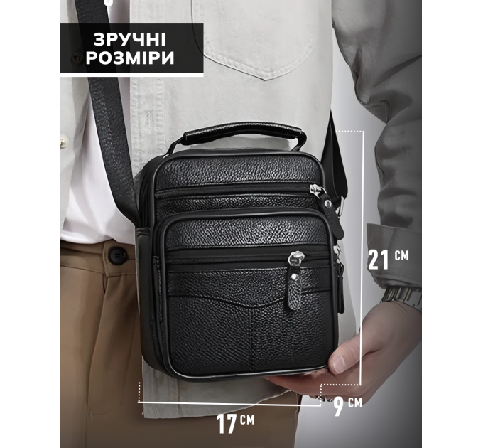 Чоловіча сумка барсетка 17x21x9, шкіряна сумочка планшет Tiding Bag 75003 чорна