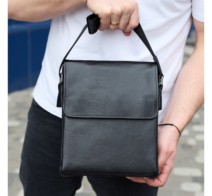 Сумка мессенджер 21.5x25x7 кожаная барсетка для мужчин Tiding Bag 35775 черная