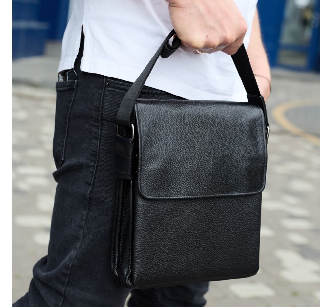 Сумка мессенджер 21.5x25x7 кожаная барсетка для мужчин Tiding Bag 35775 черная