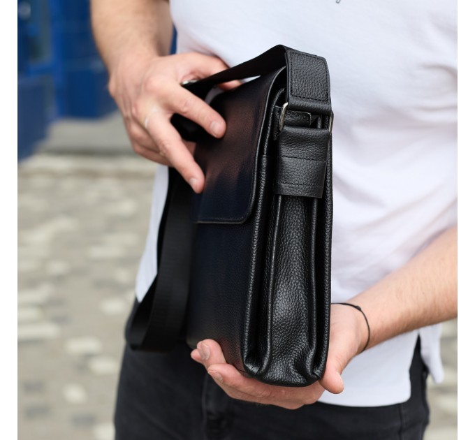 Сумка мессенджер 21.5x25x7 кожаная барсетка для мужчин Tiding Bag 35775 черная