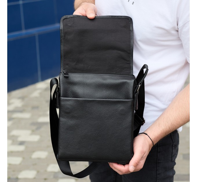 Сумка мессенджер 21.5x25x7 кожаная барсетка для мужчин Tiding Bag 35775 черная