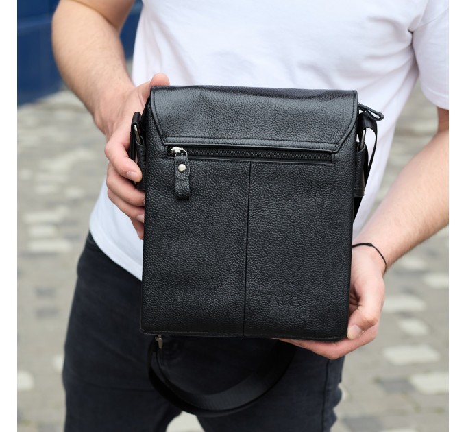 Сумка мессенджер 21.5x25x7 кожаная барсетка для мужчин Tiding Bag 35775 черная