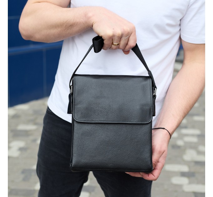 Сумка мессенджер 21.5x25x7 кожаная барсетка для мужчин Tiding Bag 35775 черная