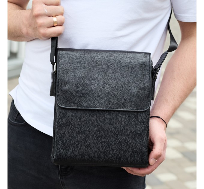 Сумка мессенджер 21.5x25x7 кожаная барсетка для мужчин Tiding Bag 35775 черная