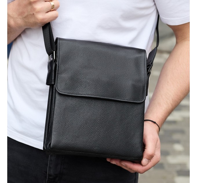 Сумка мессенджер 21.5x25x7 кожаная барсетка для мужчин Tiding Bag 35775 черная