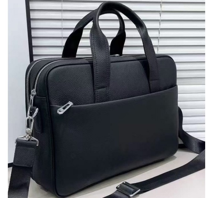 Шкіряна чоловіча ділова сумка для ноутбука 40x27x10, офісний портфель Tiding Bag 56901, чорний
