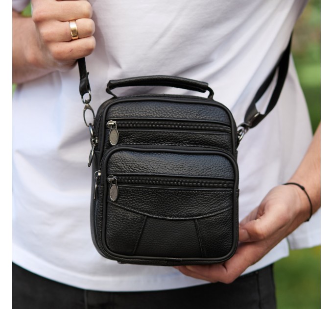 Мужская сумка-барсетка кожаная 17x21x9, сумочка планшет для гаджетов Tiding Bag 32051 черная