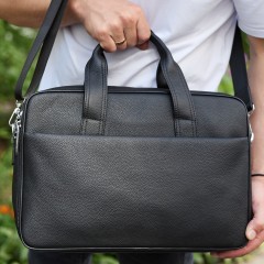 Чоловічий портфель на плече 40х28х10, офісний шкіряний месенджер, чоловіча ділова сумка для міста, чорний